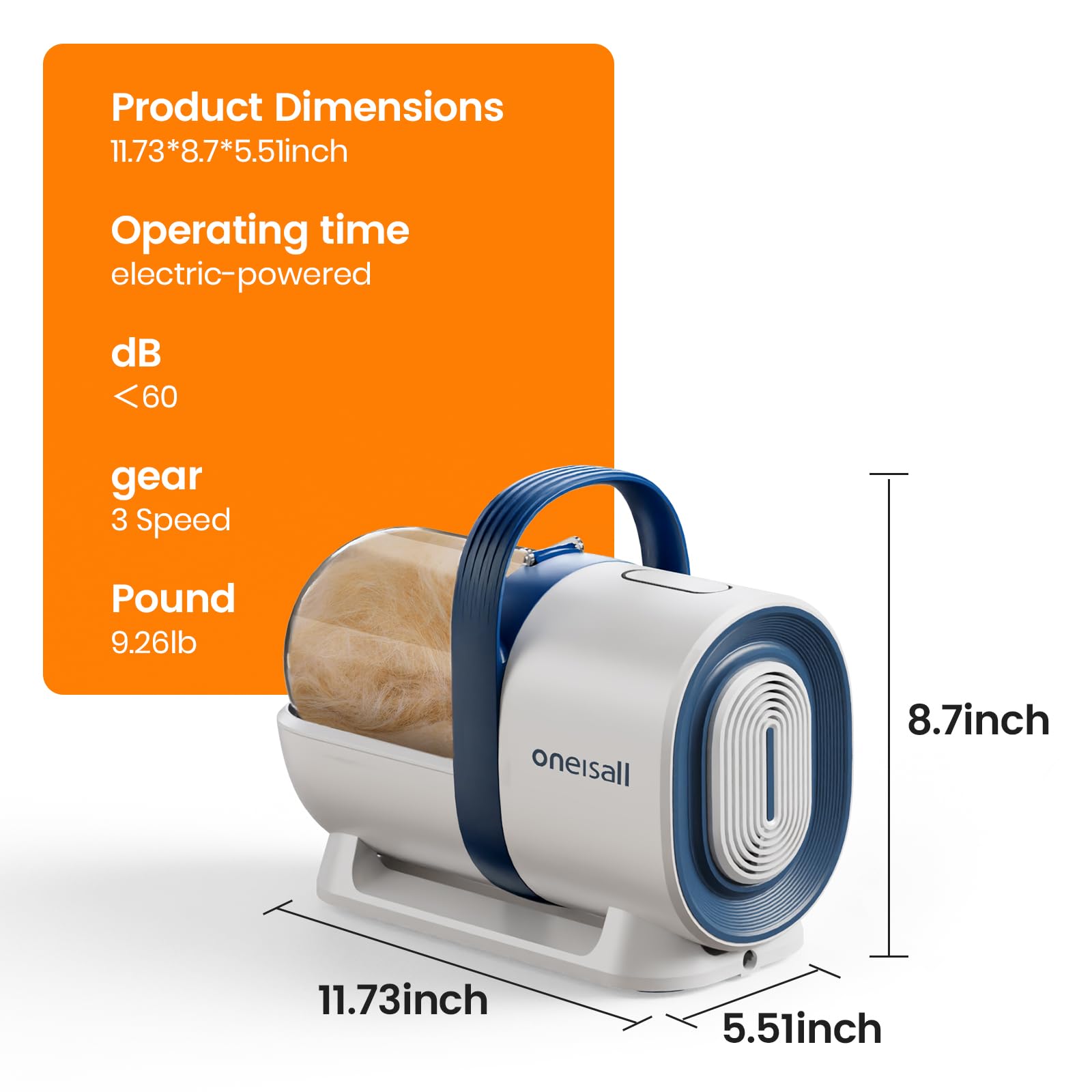 oneisall Dog Grooming Vacuum, Pet Grooming Vacuum with Clipper Nail Grinder, 1.5L Dust Cup Dog deshedding Vacuum Brush with 7 Pet Grooming Tools for Shedding Pet Hair, Home Cleaning(Blue)