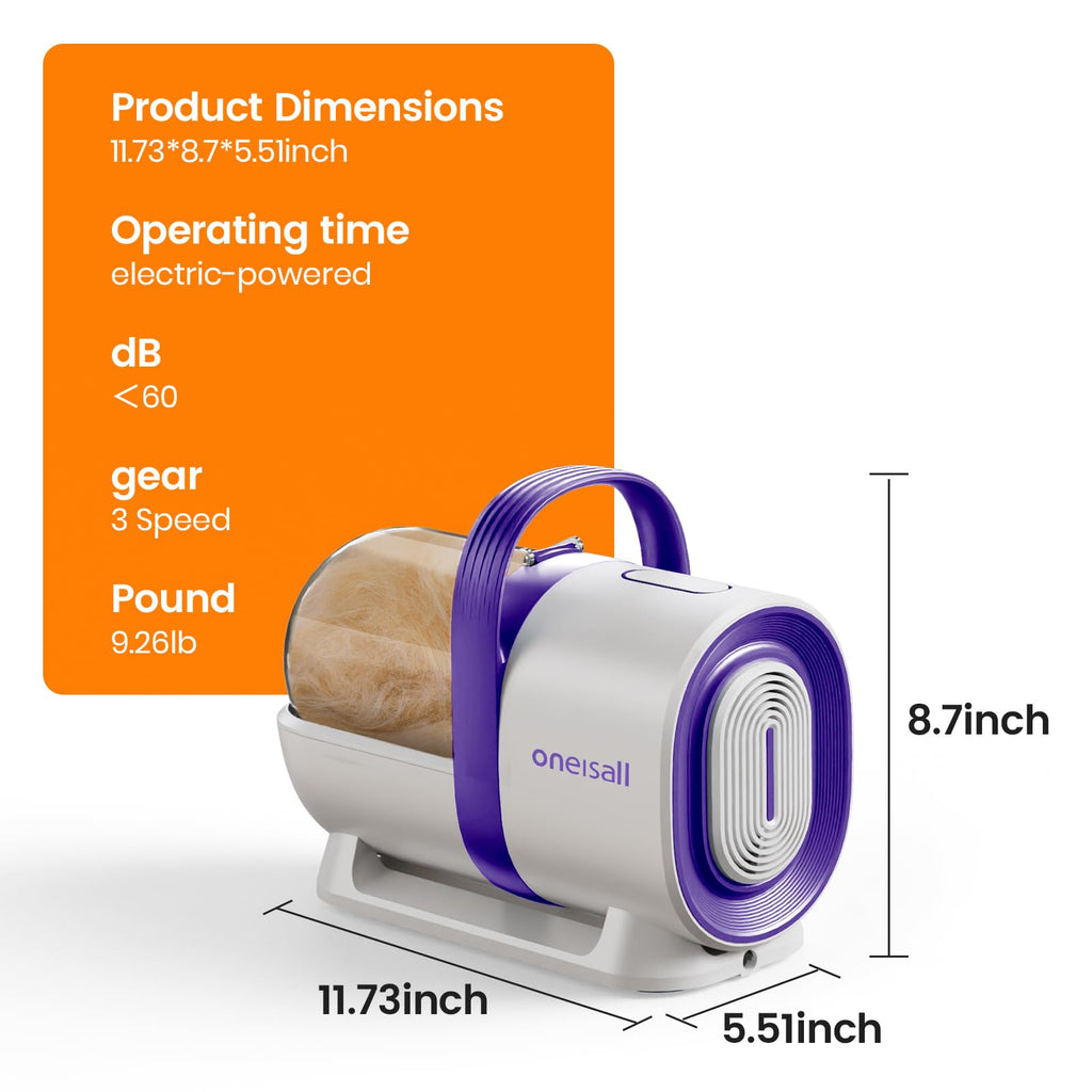 oneisall Dog Grooming Vacuum, Pet Grooming Vacuum with Clipper Nail Grinder, 1.5L Dust Cup Dog deshedding Vacuum Brush with 7 Pet Grooming Tools for Shedding Pet Hair, Home Cleaning(Blue)