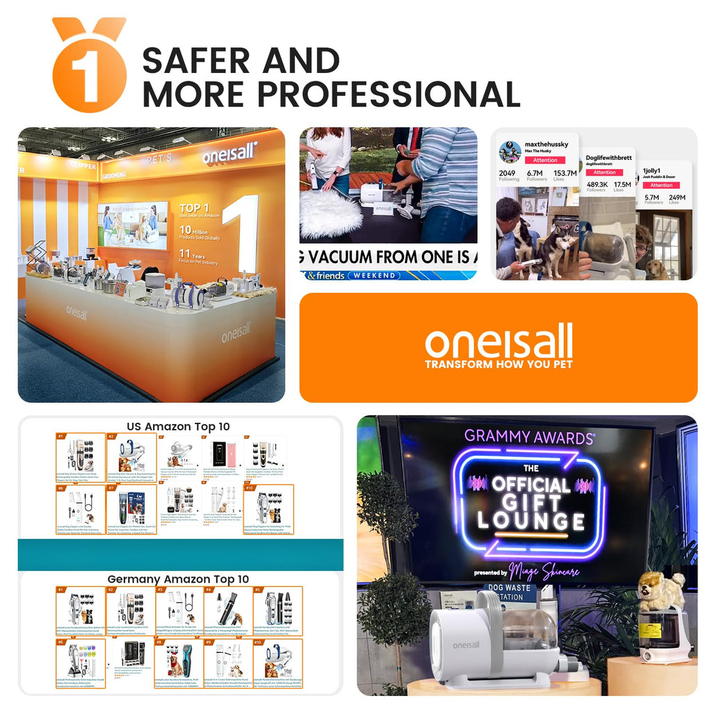 oneisall Dog Grooming Vacuum, Pet Grooming Vacuum with Clipper Nail Grinder, 1.5L Dust Cup Dog deshedding Vacuum Brush with 7 Pet Grooming Tools for Shedding Pet Hair, Home Cleaning(Blue)